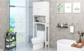 Over-The-Toilet Bathroom Cabinet with Shelf and Two Doors Space-Saving Storage, Easy to Assemble, White