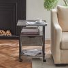 Side Table with Charging Station and Wheels, Rolling End Table with 2 USB Ports and 2 Outlets and Power Switch, Nightstand with Storage Shelves and Dr