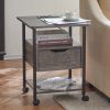 Side Table with Charging Station and Wheels, Rolling End Table with 2 USB Ports and 2 Outlets and Power Switch, Nightstand with Storage Shelves and Dr
