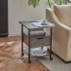 Side Table with Charging Station and Wheels, Rolling End Table with 2 USB Ports and 2 Outlets and Power Switch, Nightstand with Storage Shelves and Dr