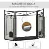 3-Panel Folding Fireplace Screen with 2 Magnetic Doors and Fire Place Tools Set, Fire Spark Guard for Wood Burning, with Brush, Shovel, Poker, Firewoo