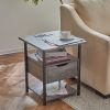 Side Table with Charging Station and Wheels, Rolling End Table with 2 USB Ports and 2 Outlets and Power Switch, Nightstand with Storage Shelves and Dr