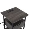 Side Table with Charging Station and Wheels, Rolling End Table with 2 USB Ports and 2 Outlets and Power Switch, Nightstand with Storage Shelves and Dr