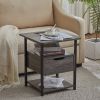 Side Table with Charging Station and Wheels, Rolling End Table with 2 USB Ports and 2 Outlets and Power Switch, Nightstand with Storage Shelves and Dr
