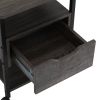 Side Table with Charging Station and Wheels, Rolling End Table with 2 USB Ports and 2 Outlets and Power Switch, Nightstand with Storage Shelves and Dr