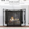 3-Panel Folding Fireplace Screen with 2 Magnetic Doors and Fire Place Tools Set, Fire Spark Guard for Wood Burning, with Brush, Shovel, Poker, Firewoo