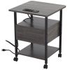 Side Table with Charging Station and Wheels, Rolling End Table with 2 USB Ports and 2 Outlets and Power Switch, Nightstand with Storage Shelves and Dr
