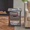 Side Table with Charging Station and Wheels, Rolling End Table with 2 USB Ports and 2 Outlets and Power Switch, Nightstand with Storage Shelves and Dr