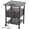 Side Table with Charging Station and Wheels, Rolling End Table with 2 USB Ports and 2 Outlets and Power Switch, Nightstand with Storage Shelves and Dr