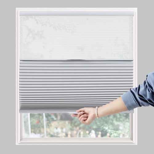 WELLSOURCE Day&Night Cellular Shades, Blackout Top Down Bottom Up Honeycomb Blinds for Windows, Cordless Window Shades with Sheer
